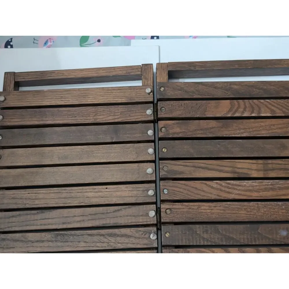 Vintage Folding Solid Wood Slatted Storage Chest Magazine Rack Rustic Decor